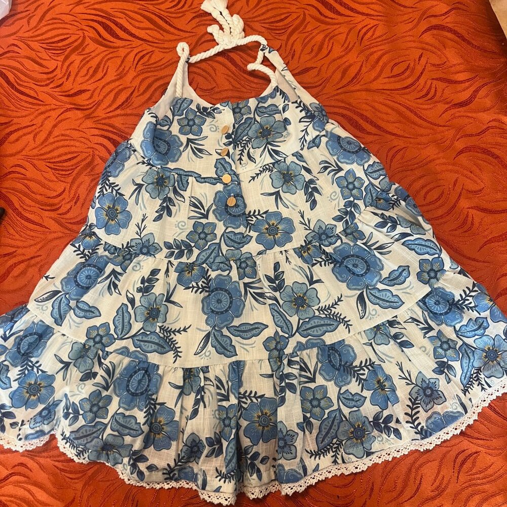 HAUTE HIPPIE KIDS Blue and White, Fully Lined Cotton Floral Sundress Size 3T - Picture 3 of 8